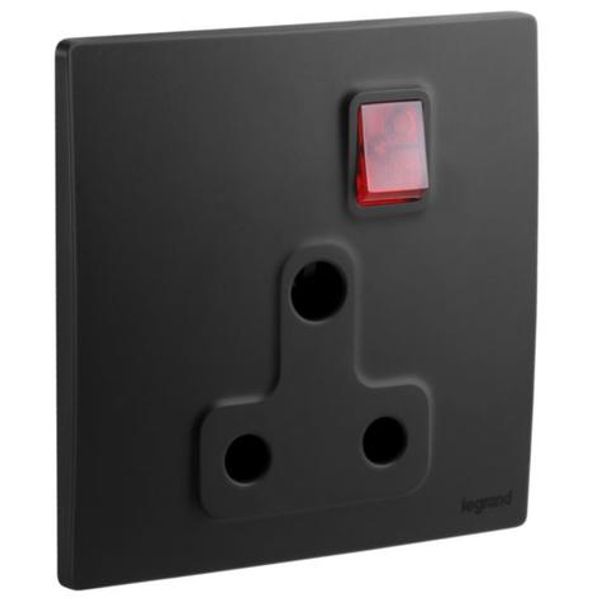 Mallia Senses - 1 gang BS switched socket outlet with indicator - 15A - Matt Black image 1