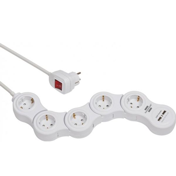 Vario Power Extension Socket with USB Charging Function 5-way white, 1.4m H05VV-F 3G1.5 image 1