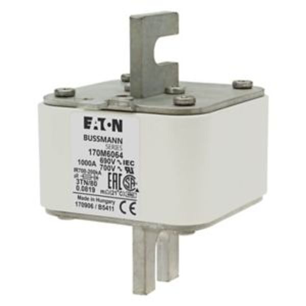 Fuse-link, high speed, 1000 A, AC 690 V, DIN 3, 76 x 90 x 109 mm, aR, DIN, IEC, single indicator image 4