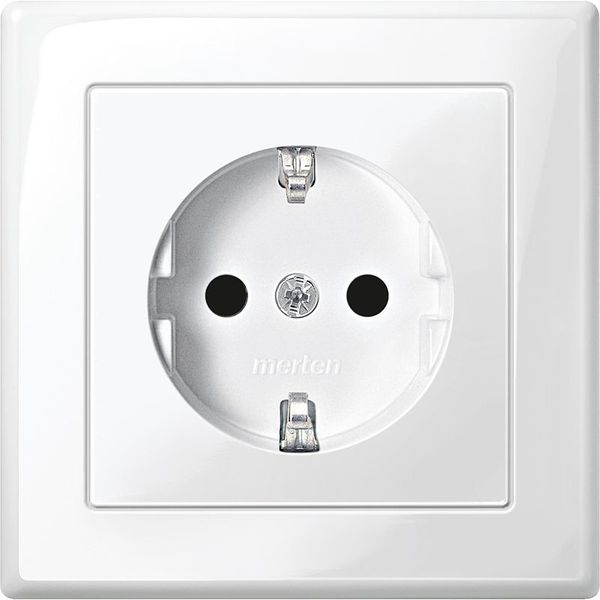 SCHUKO socket outlet with full cover plate, increased contact protection, plug-in terminals, polar white glossy, M-SMART image 1