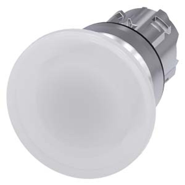 Illuminated mushroom pushbutton, 22 mm, round, metal, shiny, white,  3SU1051-1BD60-0AA0-Z Y11 image 1