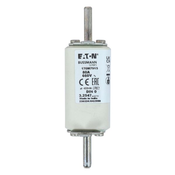 Fuse-link, high speed, 80 A, AC 660 V, DIN 0, aR, DIN, IEC, single indicator, live gripping lugs image 20