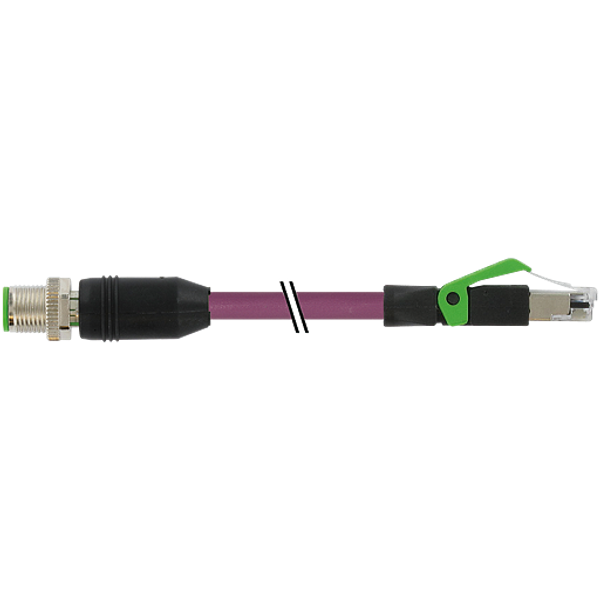 M12 male 0° D-cod./RJ45 male 0° PUR 1x4xAWG22 shielded vt+dragch 2m image 1