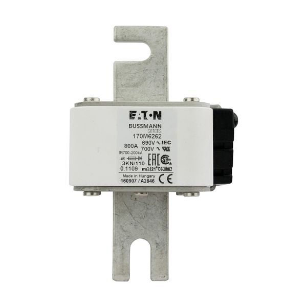 Fuse-link, high speed, 800 A, AC 690 V, DIN 3, 76 x 92 x 139 mm, aR, DIN, IEC, single indicator image 9