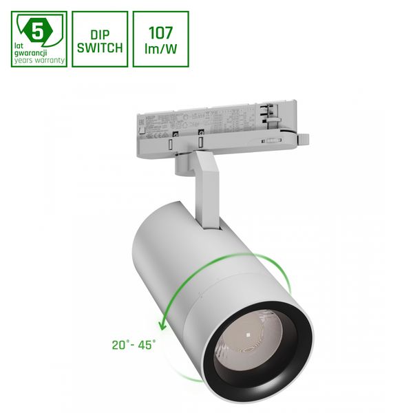 PAVA 2 19-42W NW 230V 20-45DEG IP20 RA90 96X192X231MM WHITE 5Y WARRANTY WITH POWER CHANGE image 1