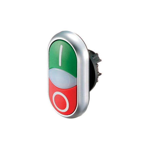 Double actuator pushbutton, RMQ-Titan, Actuators and indicator lights non-flush, momentary, White lens, green, red, inscribed, Bezel: titanium image 3