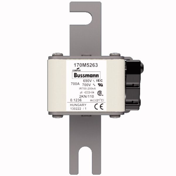 Fuse-link, high speed, 700 A, AC 690 V, DIN 2, 61 x 77 x 138 mm, aR, DIN, IEC, single indicator image 1