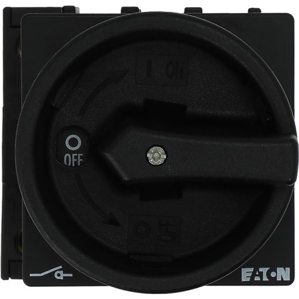 Main switch, P1, 40 A, flush mounting, 3 pole + N, STOP function, With black rotary handle and locking ring, Lockable in the 0 (Off) position image 1