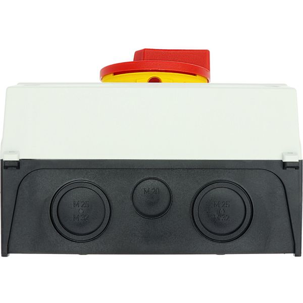 Main switch, P3, 63 A, surface mounting, 3 pole, Emergency switching off function, With red rotary handle and yellow locking ring, Lockable in the 0 ( image 62