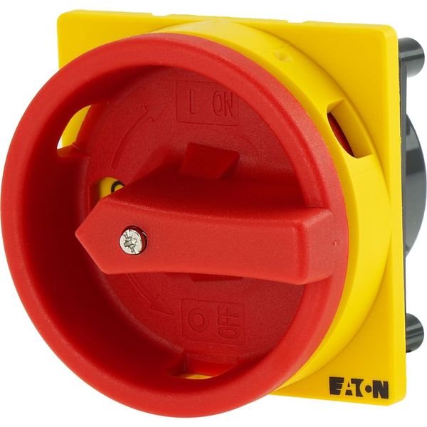 Main switch, P3, 63 A, rear mounting, 3 pole, Emergency switching off function, With red rotary handle and yellow locking ring, Lockable in the 0 (Off image 43