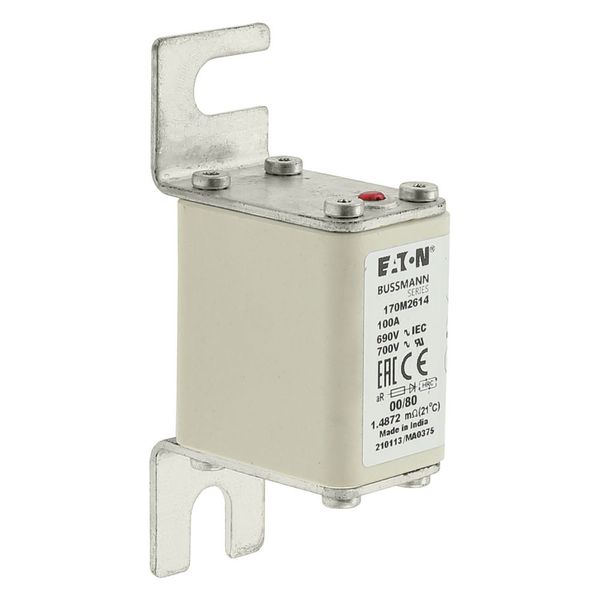 Fuse-link, high speed, 100 A, AC 690 V, DIN 00, 30 x 51 x 100 mm, aR, DIN, IEC, single indicator image 24