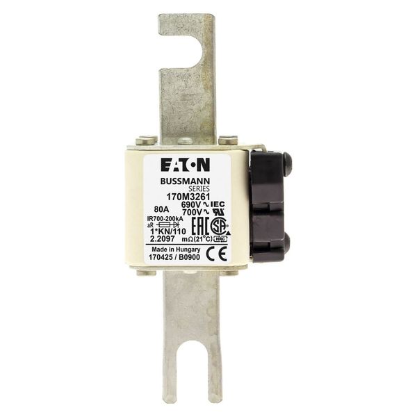 Fuse-link, high speed, 80 A, AC 690 V, compact DIN 1, 45 x 58 x 134 mm, aR, DIN, IEC, type K indicator, 110 mm centres image 6