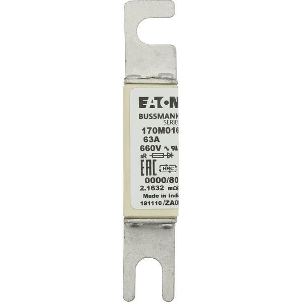 Fuse-link, high speed, 63 A, AC 660 V, size 0000, 18 x 19 x 100 mm, aR, UL, visual indicator image 16