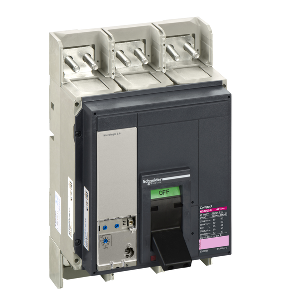 circuit breaker ComPact NS1000H, 70 kA at 415 VAC, Micrologic 5.0 E trip unit, 1000 A, fixed,3 poles 3d image 4