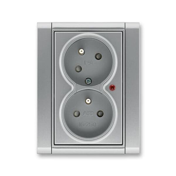 5593F-C02357 36 Double socket outlet with earthing pins, shuttered, with turned upper cavity, with surge protection ; 5593F-C02357 36 image 1