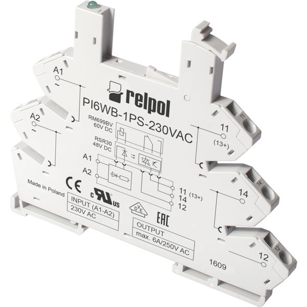 Relay socket with spring cage clamps for RM699BV and RSR30 - Input: 6VDC, width: 6,2mm image 1