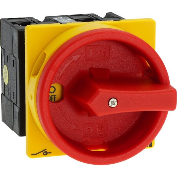 Main switch, T3, 32 A, flush mounting, 2 contact unit(s), 4 pole, Emergency switching off function, With red rotary handle and yellow locking ring image 7