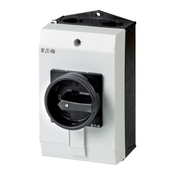 Main switch, P1, 25 A, surface mounting, 3 pole + N, STOP function, With black rotary handle and locking ring, Lockable in the 0 (Off) position, hard image 4