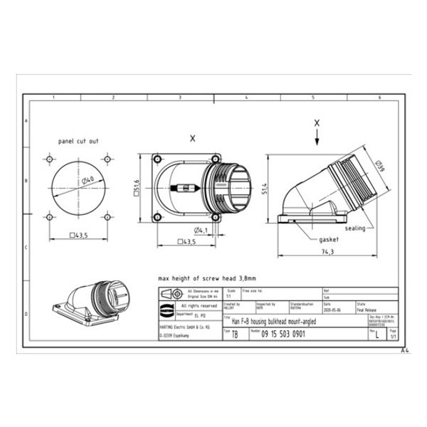 Han F+B housing bulkhead mount-angled image 1