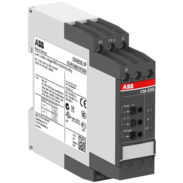 CM-ESS.1S Voltage monitoring relay 1c/o, B-C=3-600VRMS, 24-240VAC/DC image 1