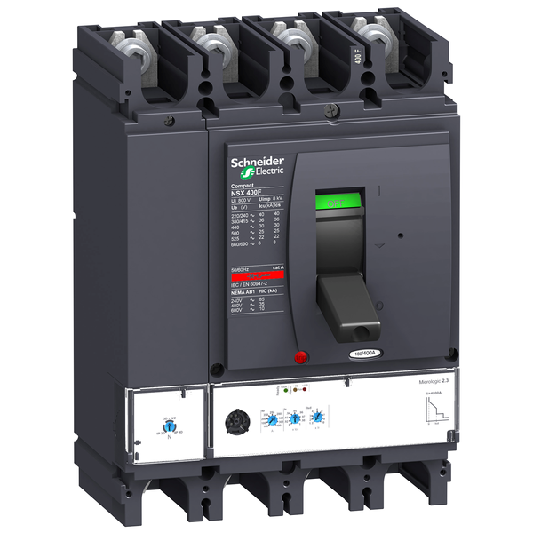 circuit breaker ComPact NSX400N, 50 kA at 415 VAC, MicroLogic 2.3 trip unit 400 A, 4 poles 4d image 4