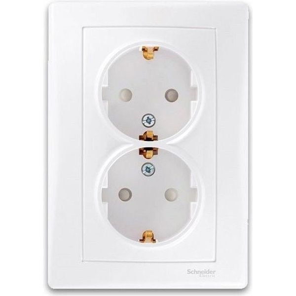 Sedna - double socket-outlet with side earth - 16A shutters, white image 1