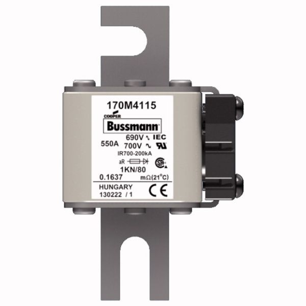 Fuse-link, high speed, 550 A, AC 690 V, DIN 1, 53 x 69 x 108 mm, aR, DIN, IEC, single indicator image 1