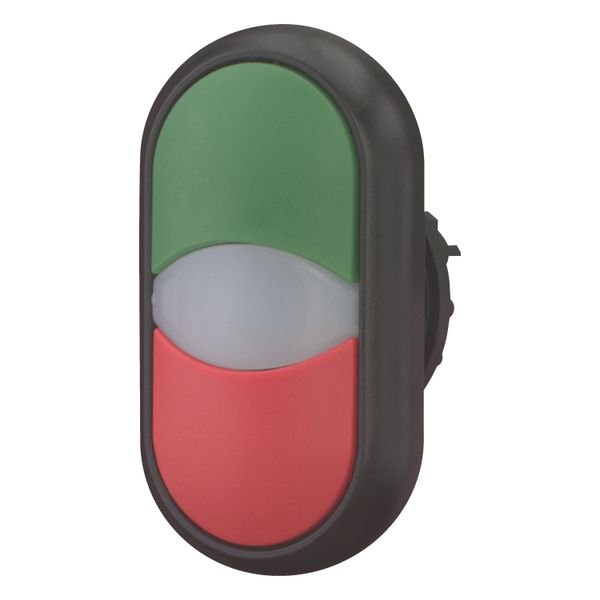 Double actuator pushbutton, RMQ-Titan, Actuators and indicator lights non-flush, momentary, White lens, green, red, Blank, Bezel: black image 2