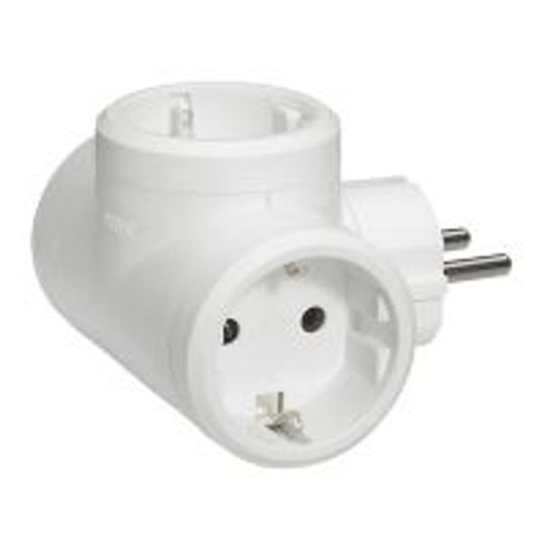 2P+E multi-socket plug - German std - 3 side outlets - white - cardboard image 1