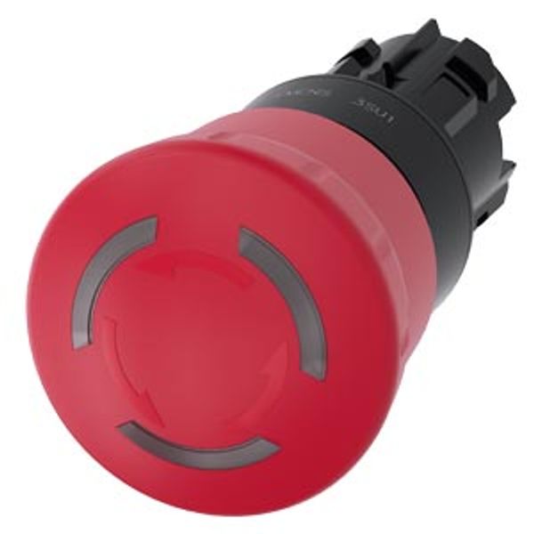 EMERGENCY STOP mushroom pushbutton, illuminable, 22 mm, round, plastic, red, 40 3SU1001-1HB20-0AA0-Z Y15 image 1