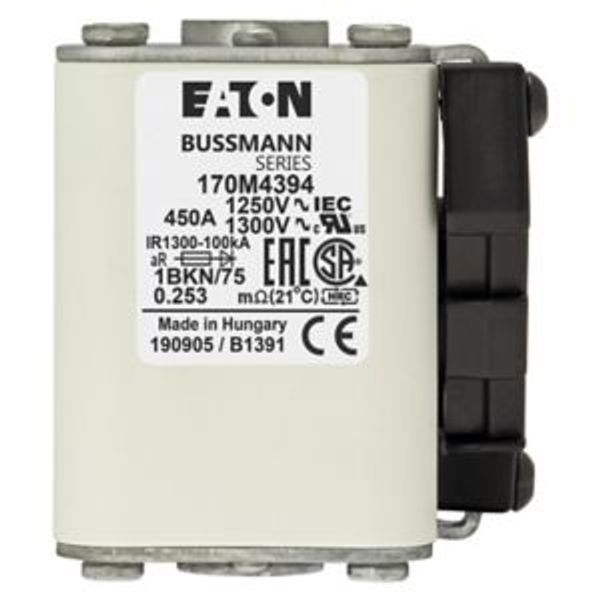 Fuse-link, high speed, 450 A, AC 1250 V, size 1, 53 x 69 x 74 mm, aR, IEC, UL, single indicator image 4