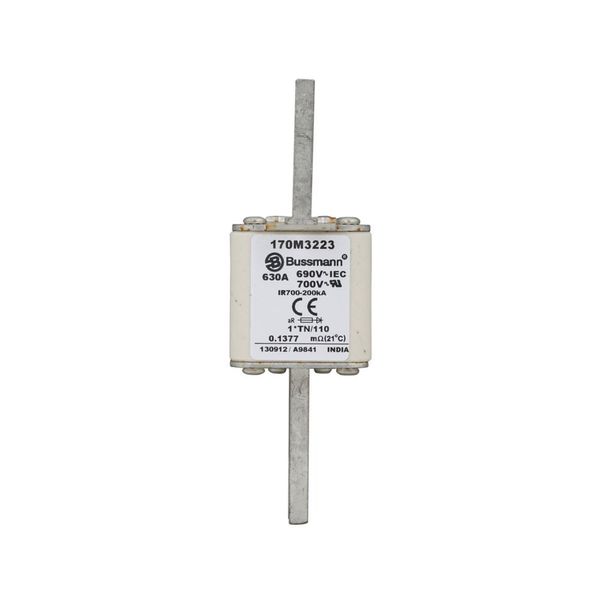 Fuse-link, high speed, 630 A, AC 690 V, compact DIN 1, 45 x 58 x 134 mm, aR, DIN, IEC, single indicator, 80 mm centres image 10