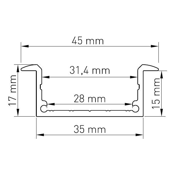 Aluminium profile CLU L-2000mm W-45mm H-17mm image 3