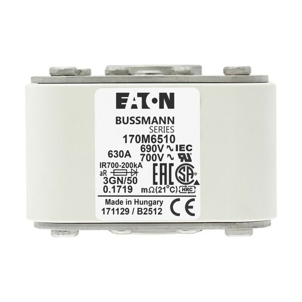 Fuse-link, high speed, 630 A, AC 690 V, size 3, 76 x 92 x 53 mm, aR, IEC, UL, single indicator image 21