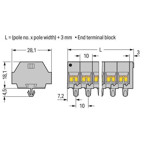 4-conductor terminal strip without push-buttons with snap-in mounting image 2