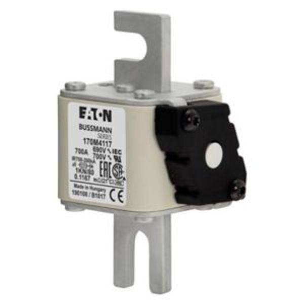 Fuse-link, high speed, 700 A, AC 690 V, DIN 1, 53 x 69 x 108 mm, aR, DIN, IEC, single indicator image 4