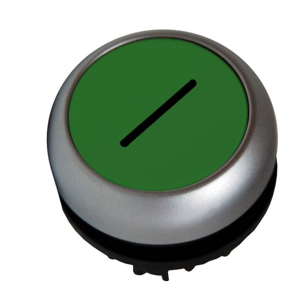 Illuminated Push-button, flat, `Iï, stay-put, green image 1