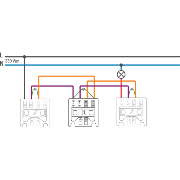 Base for an intermediate switch, 10 AX/250 Vac, plug-in terminals, scr image 1