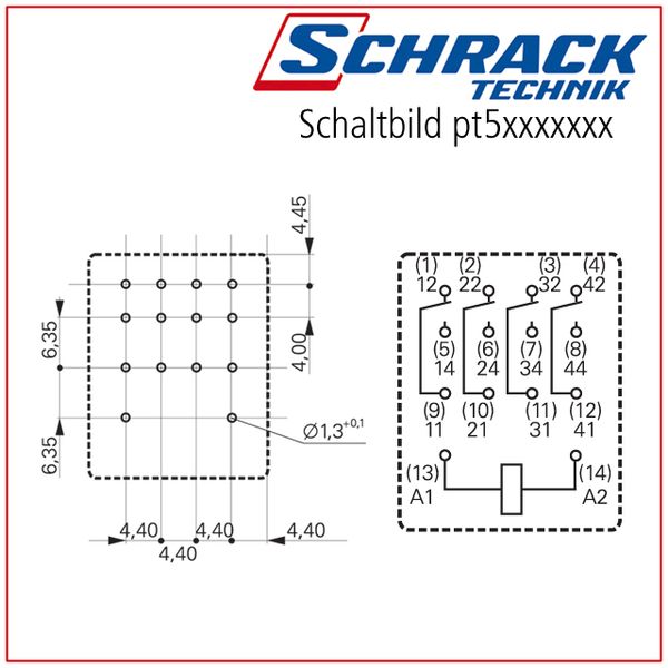 Plug-in Relay 14 pin 4 C/O 6VAC 6A, series PT image 3