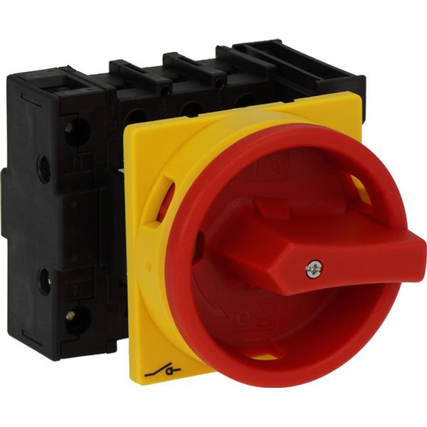 Main switch, P1, 40 A, flush mounting, 3 pole + N, 1 N/O, 1 N/C, Emergency switching off function, With red rotary handle and yellow locking ring, Loc image 2