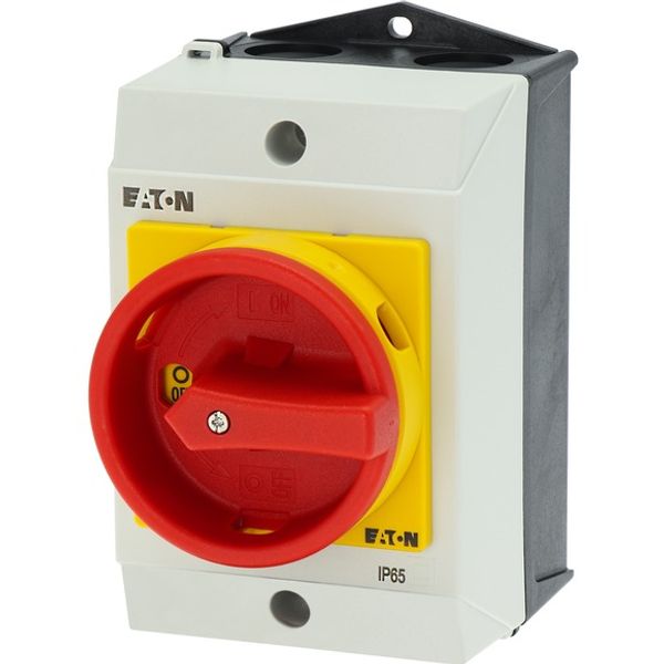 Main switch, T0, 20 A, surface mounting, 2 contact unit(s), 4 pole, Emergency switching off function, With red rotary handle and yellow locking ring image 6