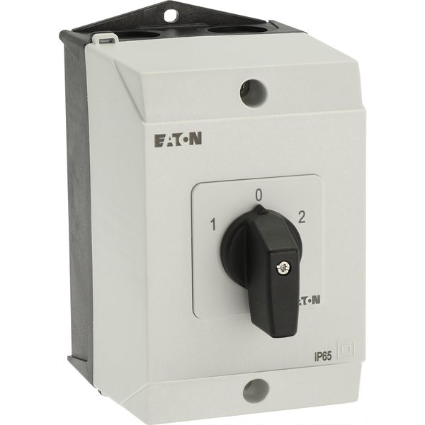 Reversing switches, T3, 32 A, surface mounting, 2 contact unit(s), Contacts: 4, 45 °, maintained, With 0 (Off) position, 1-0-2, Design number 8400 image 48