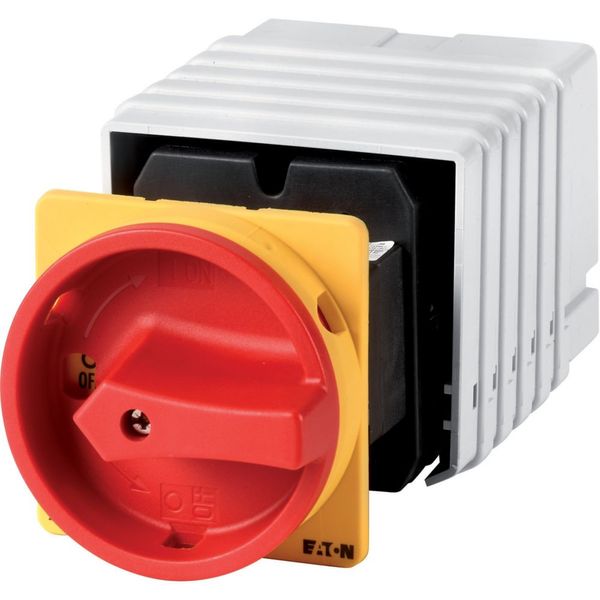 Main switch, T5B, 63 A, rear mounting, 6 contact unit(s), 12-pole, Emergency switching off function, With red rotary handle and yellow locking ring image 2