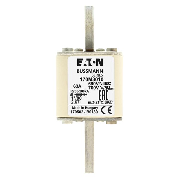 Fuse-link, high speed, 50 A, AC 690 V, compact DIN 1, 45 x 45 x 104 mm, aR, DIN, IEC, single indicator image 7