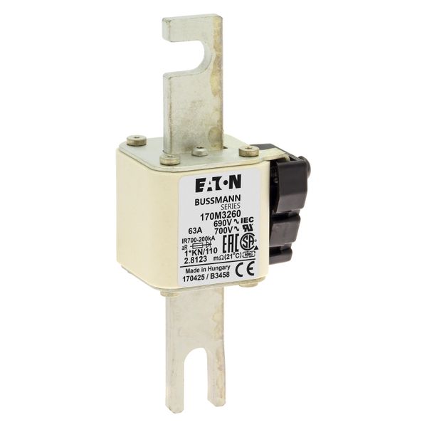 Fuse-link, high speed, 63 A, AC 690 V, compact DIN 1, 45 x 58 x 134 mm, aR, DIN, IEC, type K indicator, 110 mm centres image 9