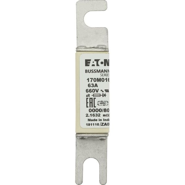 Fuse-link, high speed, 63 A, AC 660 V, size 0000, 18 x 19 x 100 mm, aR, UL, visual indicator image 15