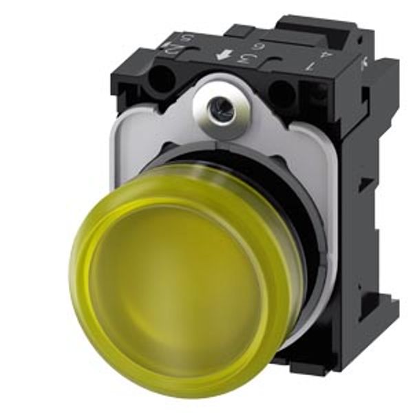 Indicator light, 22 mm, round, plastic, yellow, lens, smooth, with holder, LED module, with integrated LED 24 V AC/DC,  3SU1102-6AA30-3AA0-Z Y10 image 1