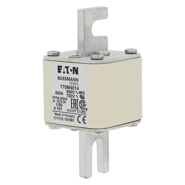 Fuse-link, high speed, 500 A, AC 690 V, DIN 1, 53 x 53 x 108 mm, aR, DIN, IEC, single indicator image 6