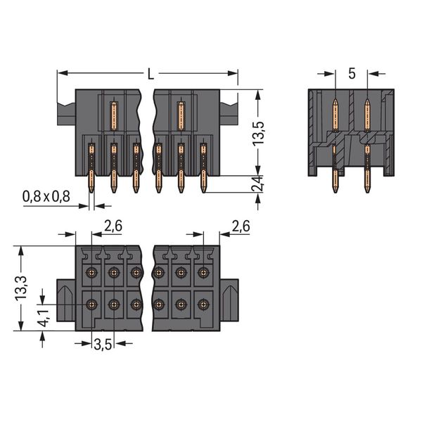 THR male header, 2-row 0.8 x 0.8 mm solder pin straight black image 4