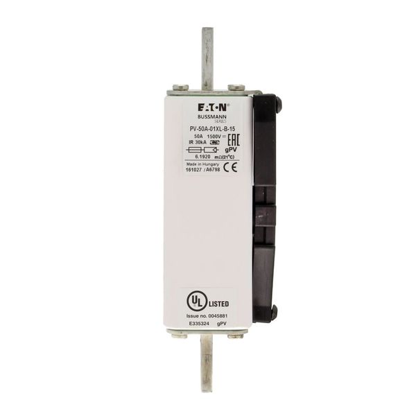 Fuse-link, high speed, 50 A, DC 1500 V, 01XL, 43 x 193 mm, gPV, IEC, UL, with indicator, bolted image 12